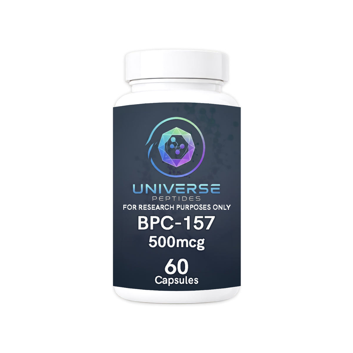 Universe Peptides BPC-157, 60 capsule bottle, for research purposes only.