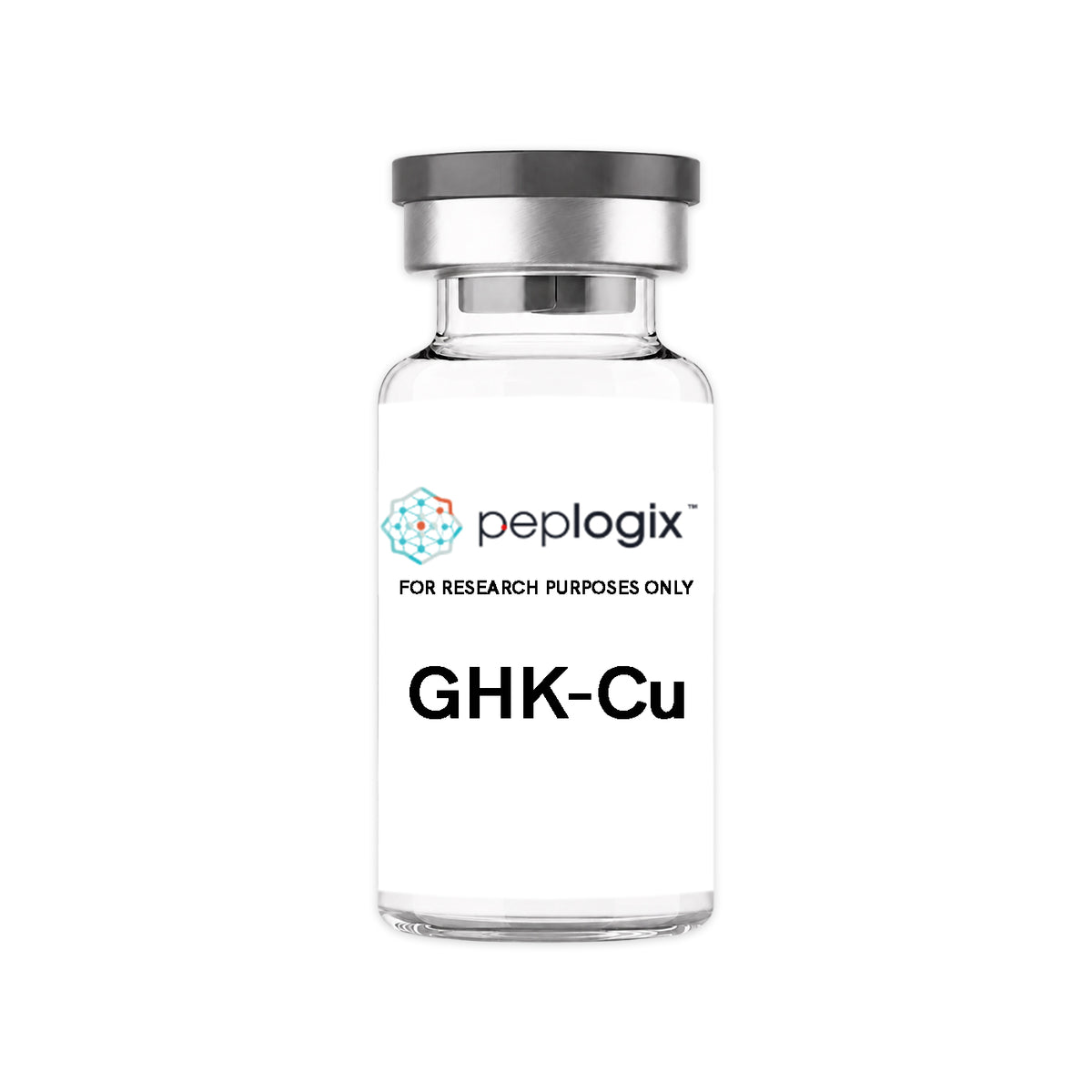 Peplogix GHK-Cu lyophilized vial, for research purposes only.