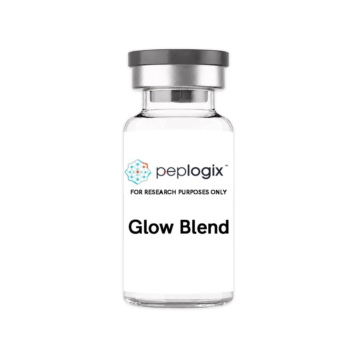 Peplogix Glow Blend lyophilized vial, for research purposes only.