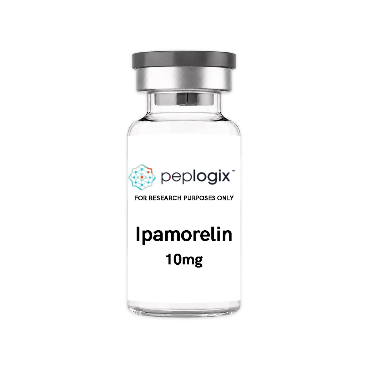 Peplogix Ipamorelin lyophilized vial, for research purposes only.