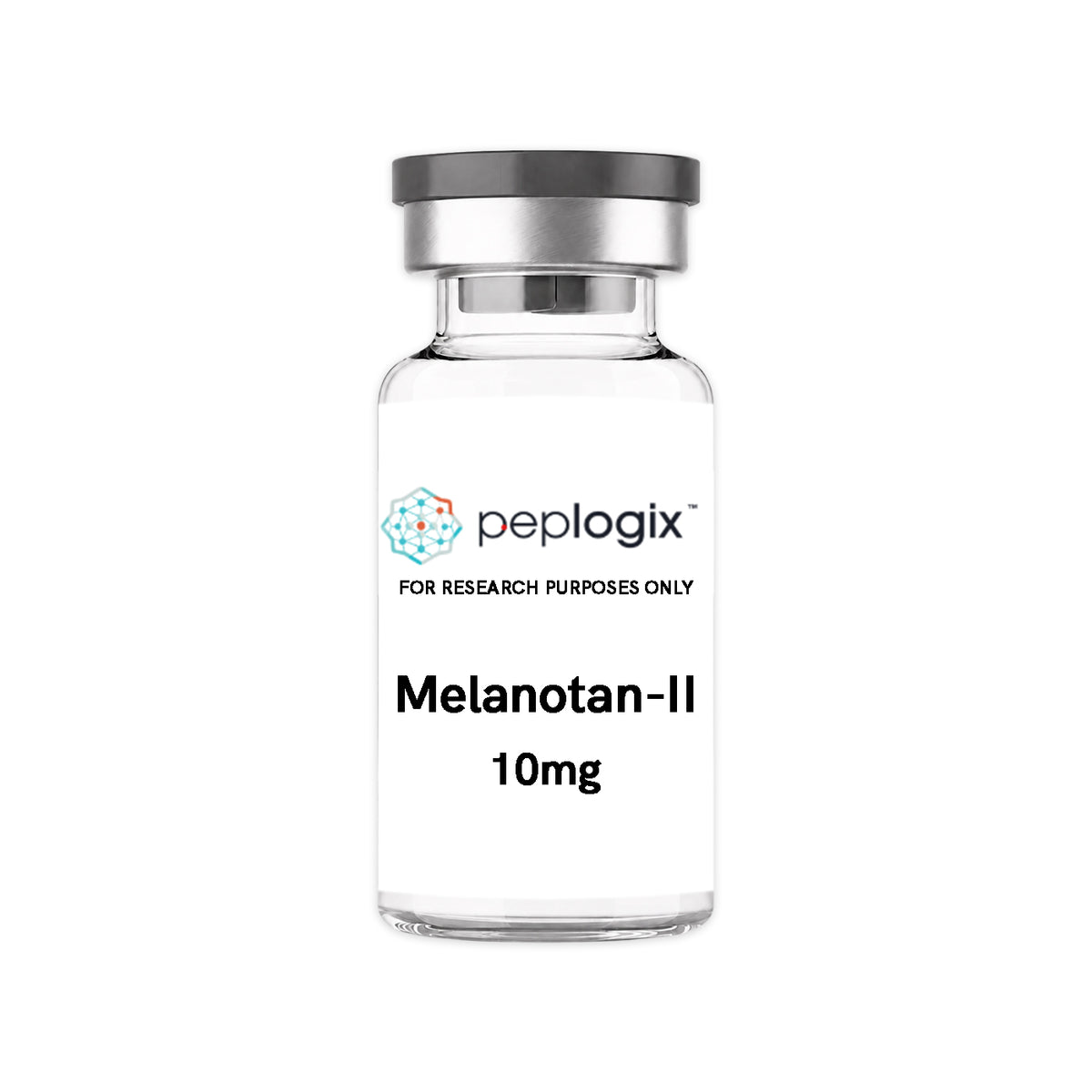 Peplogix Melanotan-II lyophilized vial, for research purposes only.