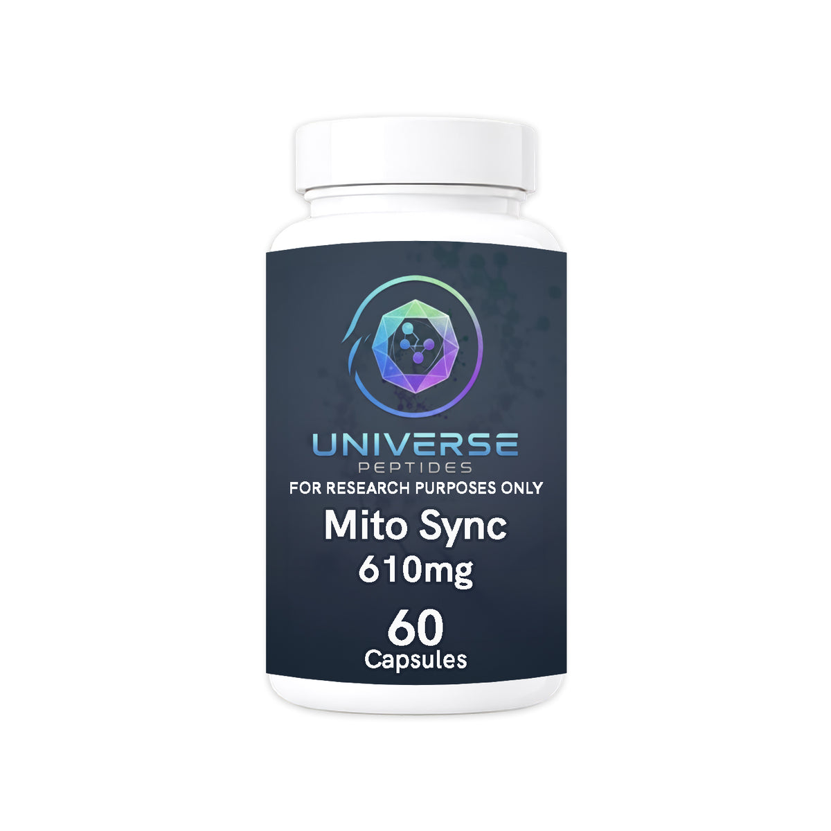 Universe Peptides Mito Sync, 60 capsule bottle, for research purposes only.