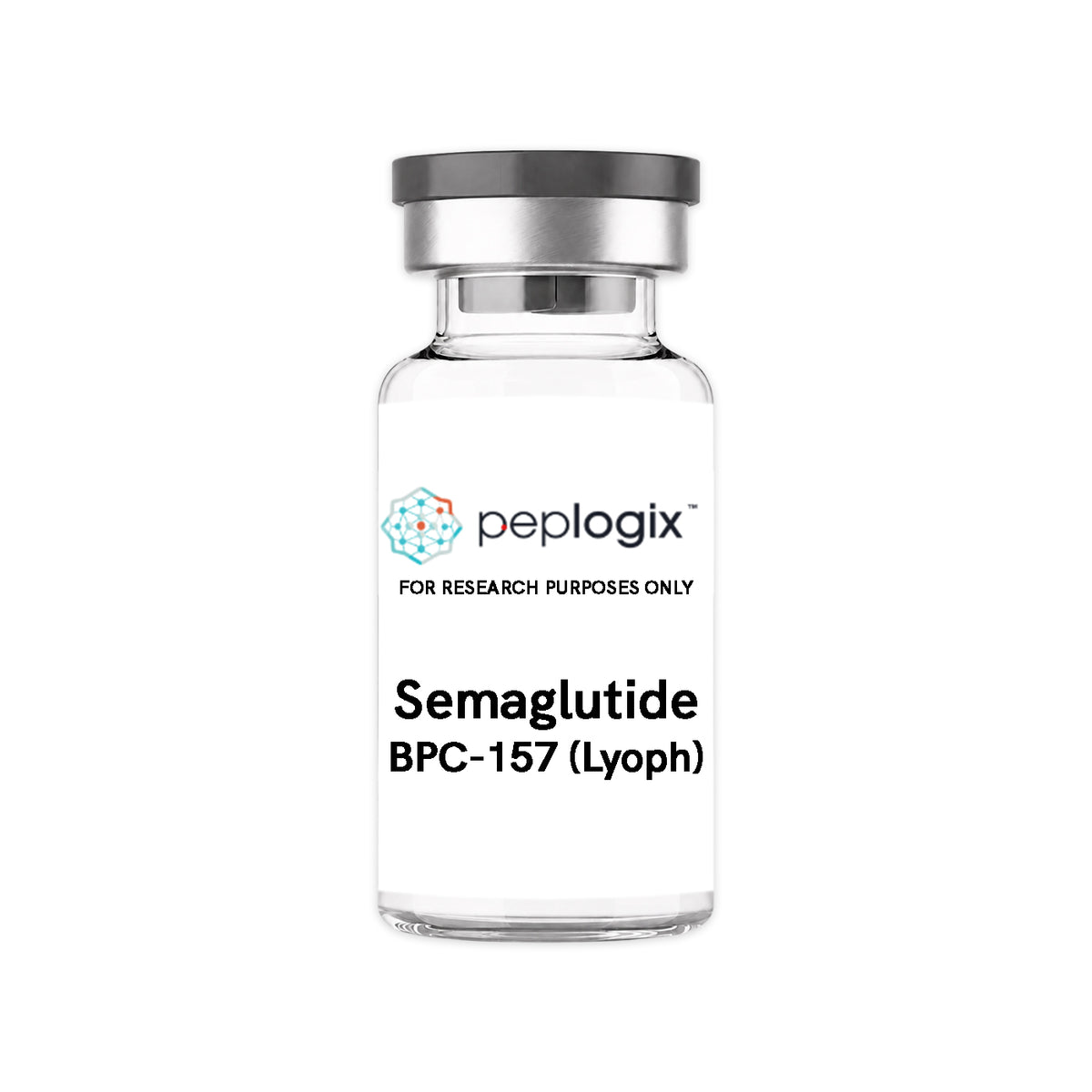 Peplogix Semaglutide / BPC-157 lyophilized vial, for research purposes only.