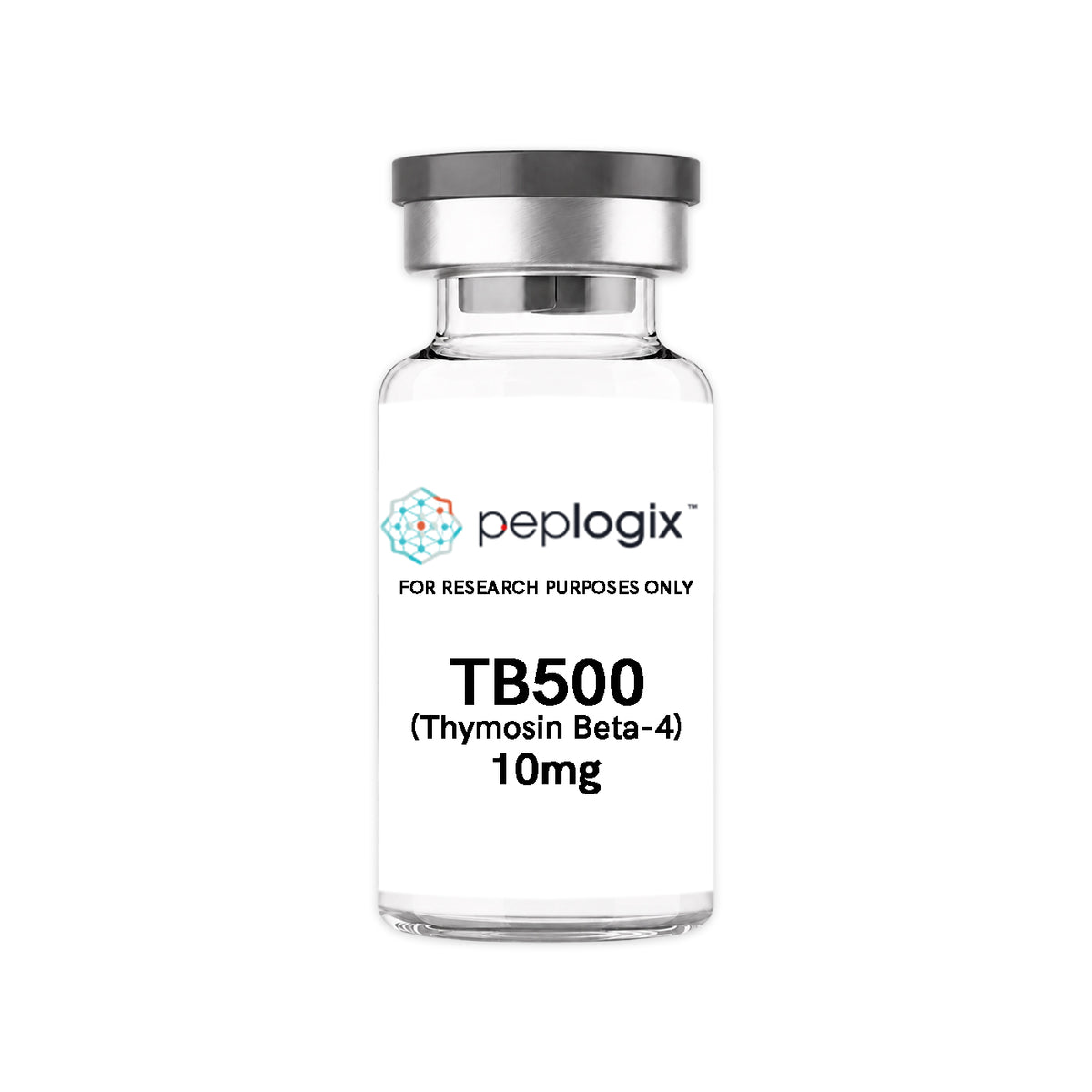 Peplogix TB500 (Thymosin Beta-4) lyophilized vial, for research purposes only.