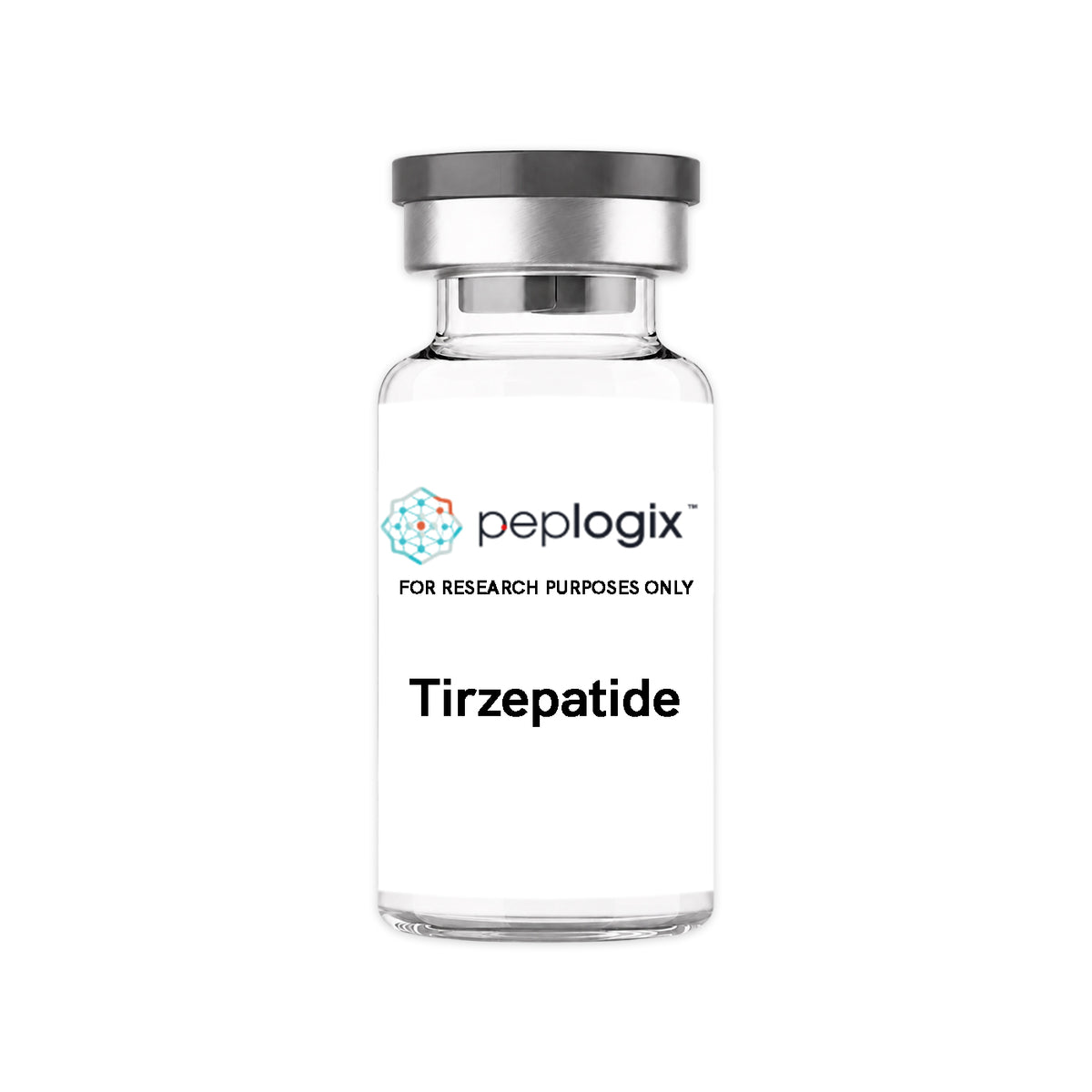Peplogix Tirzepatide lyophilized vial, for research purposes only.